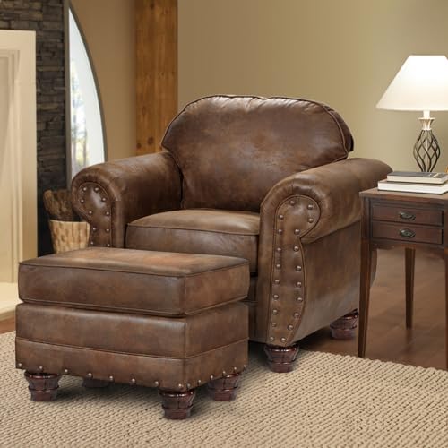 Sillón con tela efecto cuero y patas de madera miniatura 2