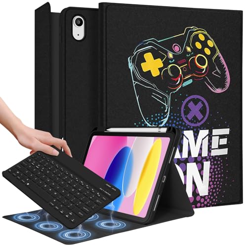 Wazzasoft for iPad 10th Generation Case with Keyboard - for iPad A16 Cases Pencil Holder 10.9 Inch Cover Men Boys Cute Teen Cool Black Gaming Design Funda for Apple Tablet 10th/11th gen by Wazzasoft - Used condition - US$13.99