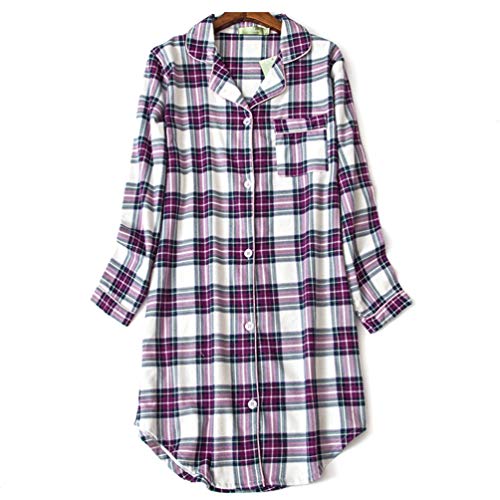 ENJOYNIGHT Women's Sleep Shirt Flannel Print Pajama Top Button-Front Nightshirt Sleepwear (XX-Large, Lattice)