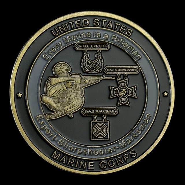 USA Marine Corps Souvenir Expert Sharpshooter Marksman Every Marine Is A Rifleman Copper Plated Commemorative Coin Challenge