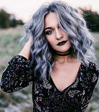 Blue Short Wig Wavy Curly Blue Bob Wig for Women Synthetic Wig (14inch, Denim Blue )