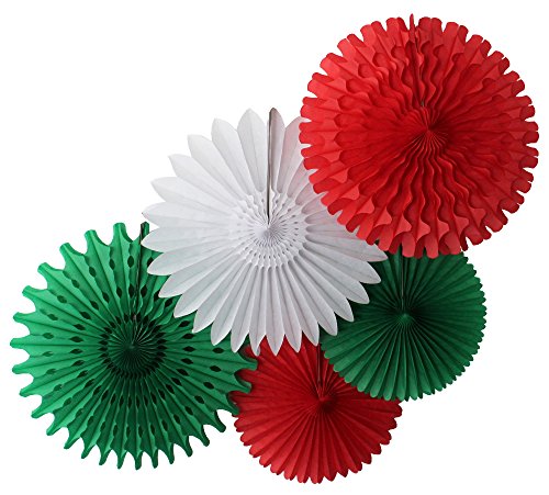 5-Piece Tissue Paper Fans, Red White Green