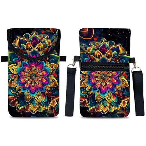 Image of Neoprene Cell Phone Sleeve Pouch Case Bag with Crossbody Strap Neck Lanyard for Women 7.5 X 4.3 in Floral