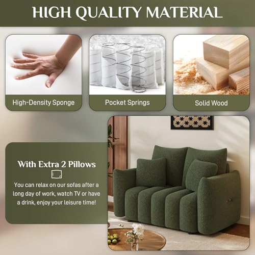 Image of OUYESSIR 2 Pieces Boucle Sofa for Living Room, Modern Deep Seat Loveseat & 3-Seater Couch, Oversized Cloud Sofa Couch Set, Comfy Upholstered Teddy Living Room Furniture, Green