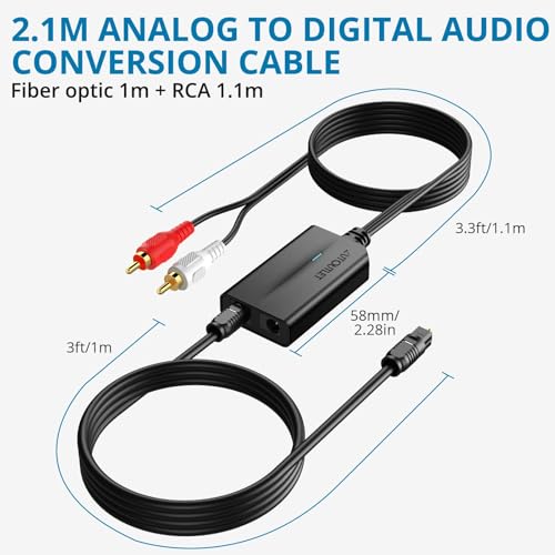 Image of AUTOUTLET RCA to Optical Converter - 48Khz, Analog to Digital Audio Converter with Built-in 1.1m RCA Male Cable for Record Player, Turntable, CD Players