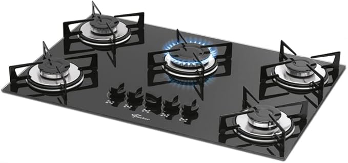 Qual cooktop 5 bocas que a panela não escorrega? 3 FISCHER COOKTOP À GÁS 5 BOCAS MESA VIDRO PRETA