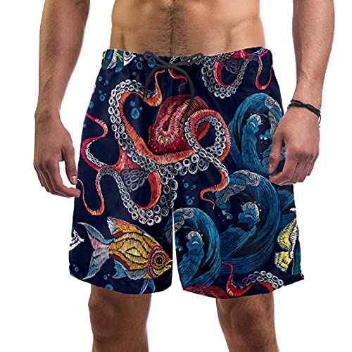 Short de bain pour homme multicolore avec motif pieuvre et vagues, taille M