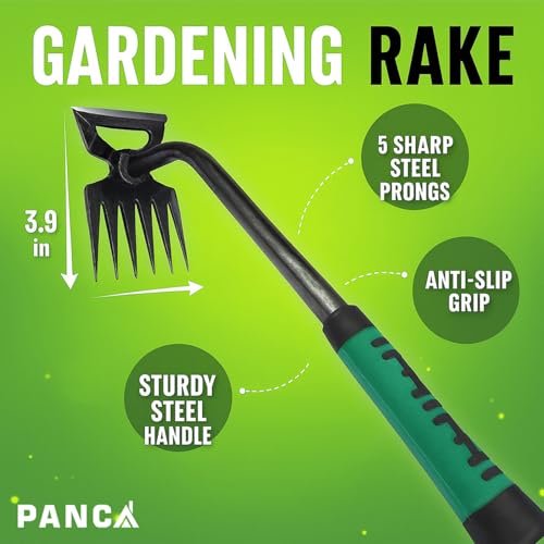 Image of PANCA 6-Claw Weeder Hand Tool for Gardening | 40cm Heavy-Duty Steel Weed Puller with Rubber Grip Handle | Manual Lawn Weeding Tool for Garden, Farm & Plant Pots | Soil Digger & Grass Remover