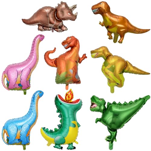 OSDUE Dinosaur Animals Balloons Dinosaur Theme Party Supplies 8 PCS Birthday Decorations Tyrannosaurus Rex Velociraptor Triceratops Ceratosaurus Ballons for Birthday Supplie