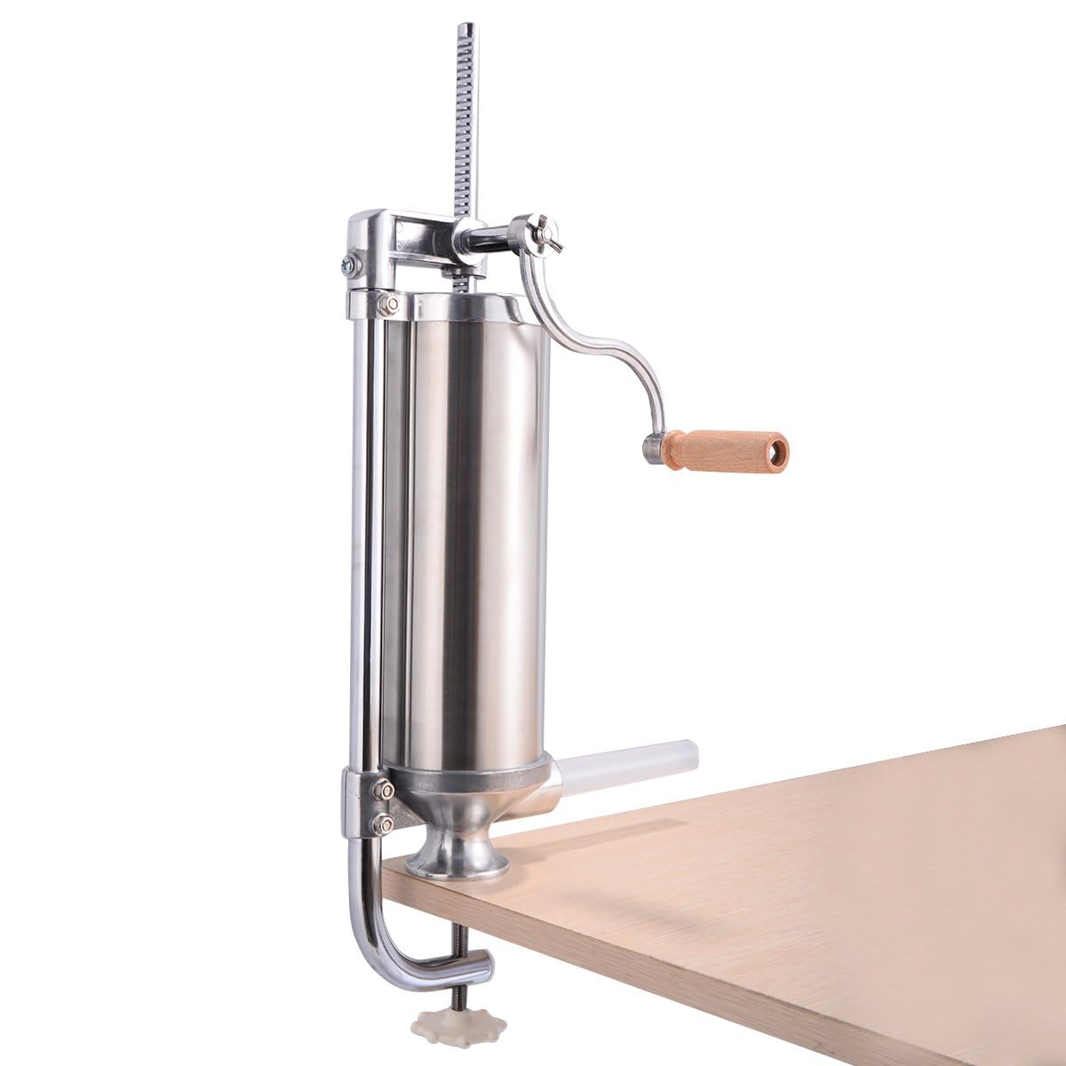 COSTWAY 2,5kg Embutidora de Chorizos, Embutidora Manual de Salchichas de Acero Inoxidable con Base Fija y 4 Tubos de Llenado, Máquina Casera para Embutir Salchichas para Hogar Fiesta