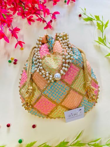 Image of BYRA Women Multi Color Thread Silk Potli Bag for Gift Purpose