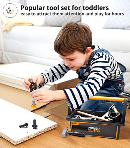 Geyiie Kids Tool Set, 30 Pieces Pretend Play Construction Toys with Tool Box, Electric Toy Drill, Toy Hammer, Handsaw and Wrench Toys for 3 4 5 6 7 8 Years Old Toddler Boy Girl