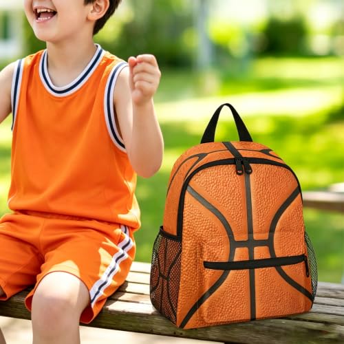 Image of Toddler Sports Backpack for Boys,12 Inch Kids Backpack for Preschool Kindergarten Elementary,Lightweight Small Bookbag with Chest Strap for Daycare Travel,Basketball Texture