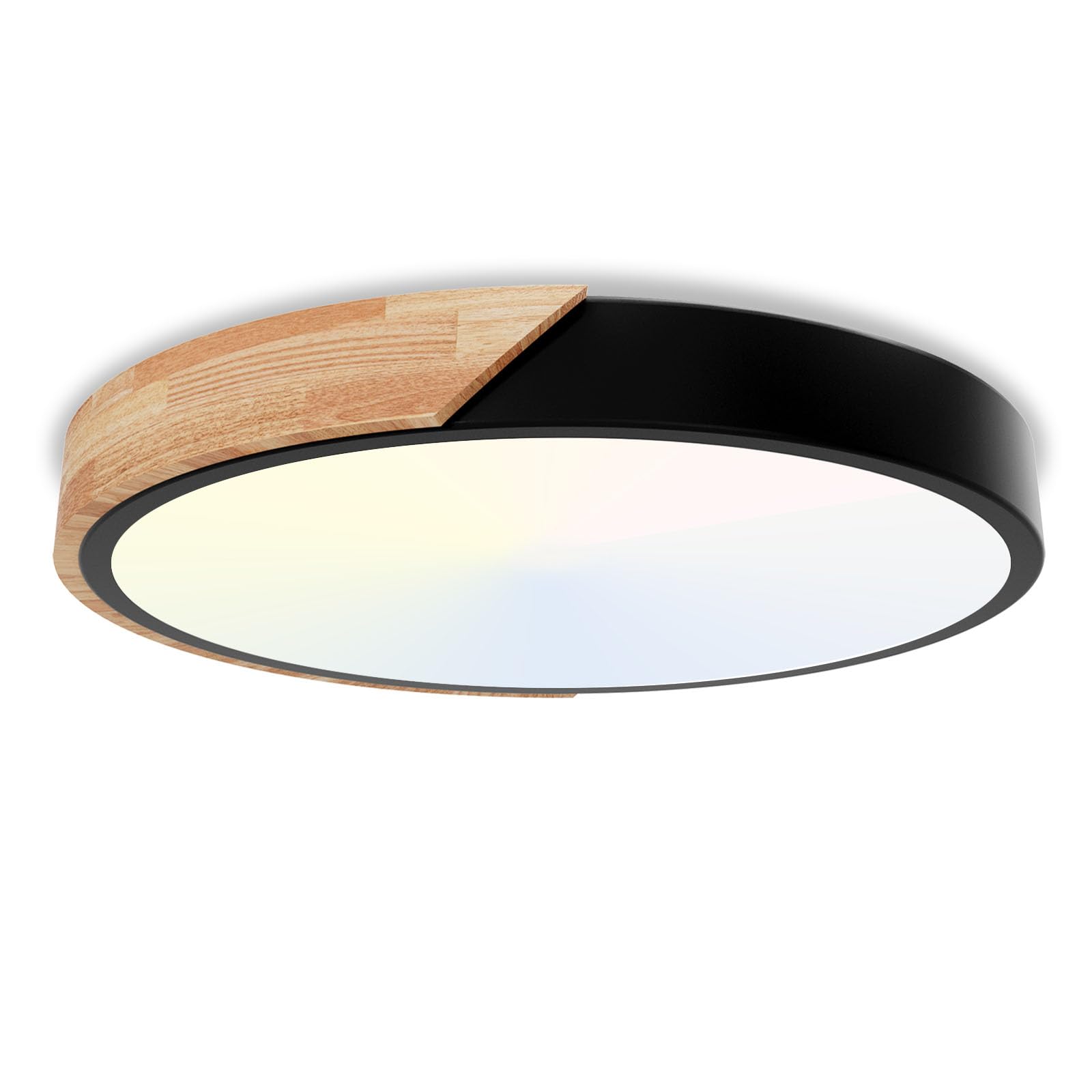 30W Round 30cm LED Ceiling Light - 6000K/4000K/3000K Ceiling Lamp, 3 Color Temperatures, 3000LM, Wooden Bedroom Light, IP54 Modern Kitchen Lamp for Living Room, Bathroom, Office, Kitchen,Black