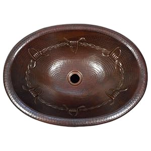 19" Oval Copper Bath Sink with BARB WIRE Design with Daisy Drain 19 Oval Copper Bath Sink with BARB WIRE Design with Daisy Drain