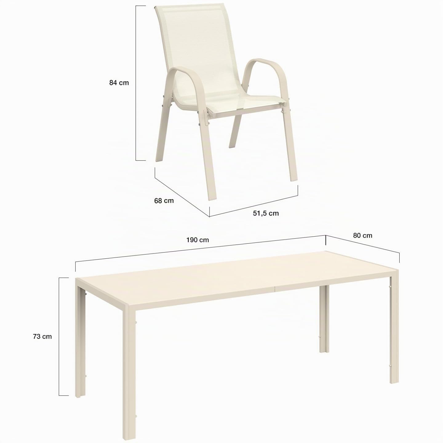 IDMarket – Salón de jardín Madrid Mesa 190 cm y 8 sillas apilables