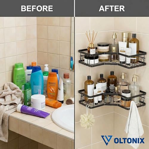 Image of Corner Shelf /Rack for BathroomWithout Drill Wall Metal Self Adhesive Bathroom Shelf /Shelf for Kitchen Corner Rack Wall Mounted Bathroom Fittings /Storage (4-Hook)