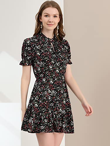 Image of Allegra K Womens Floral Chiffon Mini Dress Ruffle Hem Puff Short Sleeve
