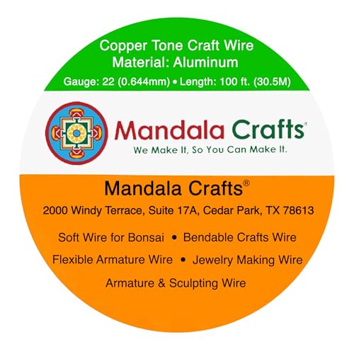 Image of Mandala Crafts 22 Gauge Copper Tone Anodized Aluminum Craft Wire, 100 FT | Colored, Flexible, Bendable, for Bonsai, Armature, Sculpting, Wire Wrapping, Jewelry Making, Weather & Tarnish Resistant