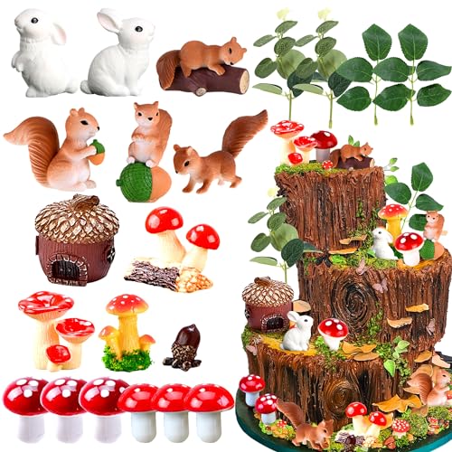 JeVenis Mushroom Woodland Cake Decoration Mushroom Cake Decoration Woodland Animals Cake Decoration Woodland Garden Cake Decoration Woodland Party Supplies Favors, Red
