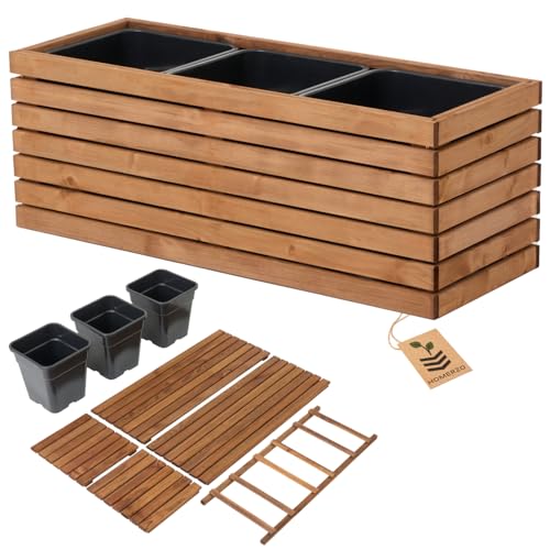 Blumenkasten Holz Braun zum Selbstaufbau - Rechteckiger Pflanzkübel...