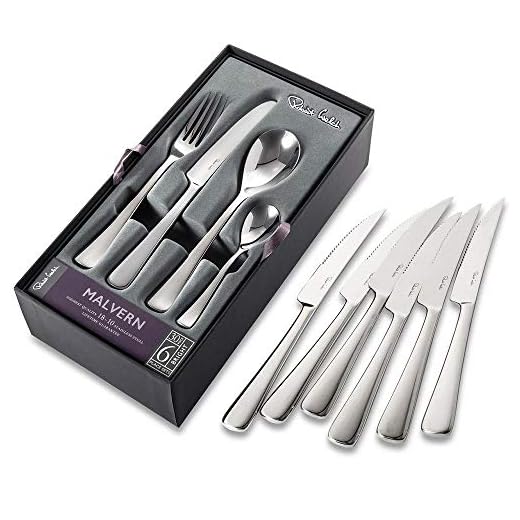 Robert Welch Malvern ljust bestickset, 30 styck. Inkluderar sex gratis bifogknivar. Tillverkad av rostfritt stål av högsta kvalitet. Diskmaskin säker. Livstidsgaranti