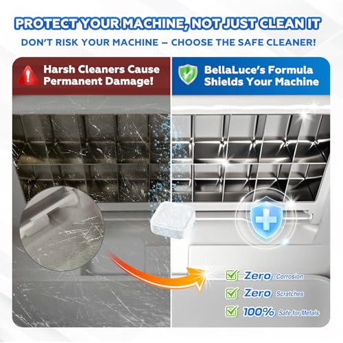 Image of Bellaluce Ice Machine Cleaner Tablets Descaler (32 Pack) - Nickel-Safe Countertop Portable Commercial Ice Maker Cleaning - Remove Hard Water Buildup, Odor-Free, Crystal Clear Ice