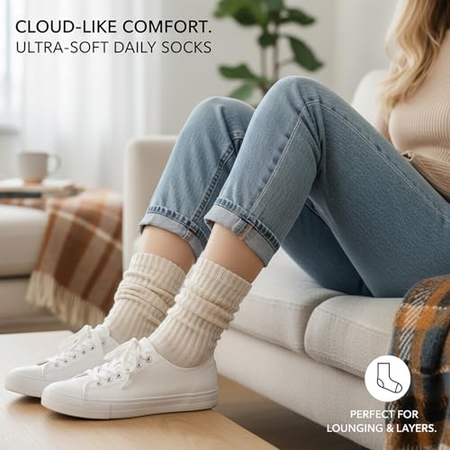 Image of 3 Pairs Slouch Socks for Women & Men, Ribbed Scrunch Crew Socks | 3-pair cotton-rich ribbed slouch socks for women and men, thick scrunch crew socks for boots, sneakers and lounging.