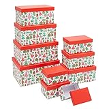 Juvale Set of 10 Boxes - Nesting Box Set with Lids, for Christmas Morning, Winter Birthdays, 10 Assorted Sizes