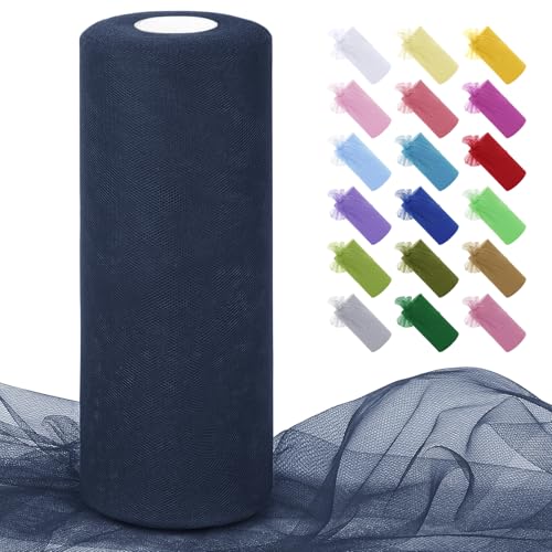 Uiopa Rouleau de Tulle Bleu Marine 30cm x 91m Tulle Mariage Polyester Maille Tissu Ruban Mariage pour Tutu Jupe, Emballage Cadeau, Deco Chaise, Deco Fête, Artisanat