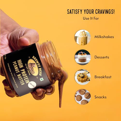 Image of Brawny Bear Flavoured Peanut Butter Combo - Classic, Crunchy, High Protein Peanut Chocolate Flavour, 100% Natural Sweetened with Dates, Vegan, No Added Sugar & Preservative Pack of 3-500 gm each