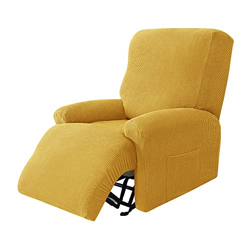 Hiseng Jacquard Recliner Slipcover, Stretch Non Slip Reclining Chair Slipcovers 4-Pieces Furniture Protector for Recliner with Pocket, Fitted Sofa Couch Chair Cover, LazyBoy Covers (Ginger Yellow)