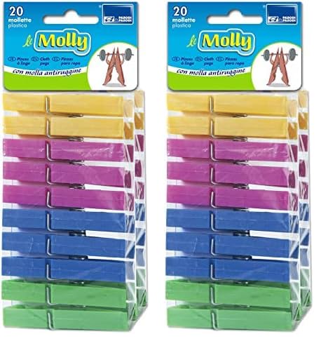 PARODI & PARODI- Molly Mollette per Bucato, Pinze per Bucato con Molla Antiruggine Extraforte, Colori Assortiti, Confezione da 40pz, 9x22x4.5 cm