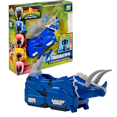 Power Rangers - Collection Megazord, Zords articulé combinable, Figurine, 20 cm, Modèle Triceratops Dinozord, pour Les Enfants dès 4 Ans, PWG051, Bleu