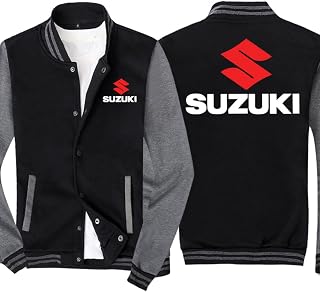 Men's Baseball Uniform for SUZUKI Print Full Zip Sweatshirt Casual Cycling Jersey Bomber Lightweight Cardigan,Grey,XXL