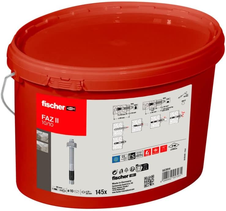 fischer 563914 Bolt Anchor GVZ in Bucket FAZ II, Silver, 10/10 Standard