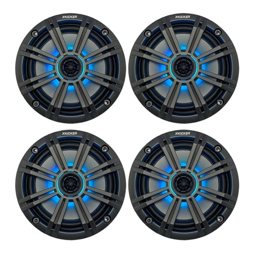 Image of KICKER 6.5 inch 195 Watt Peak Power Marine OEM Replacement RGB Multicolor LED Boat Audio Speakers (Qty 4) with Charcoal Grilles