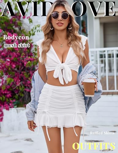 Avidlove Mini Skirt Womens Ruched Bodycon Double Layer Club Sexy Mesh Skirts Y2k Casual Short Skirt Outfits S-XXL4