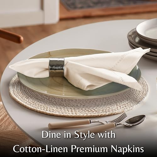 Ramanta Home Cloth Dinner Napkins in Cotton Flax Fabric with Hemstitched & Tailored Mitered Corner Finish Size 20x20 inch Set of 12 - Image 5