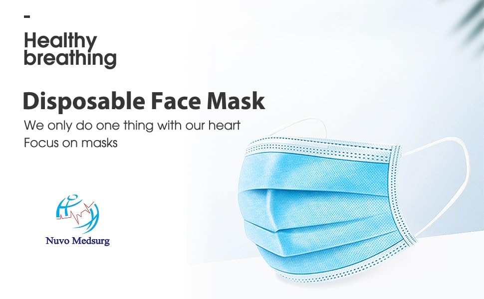 NUVO MEDSURG Melt-Blown 4 Ply Disposable Face Mask Pack of 100 - Blue Breathable Protection for Men & Women, Unisex Adult Masks with Elastic Earloop and Nose Clip for Pollution Shield 2