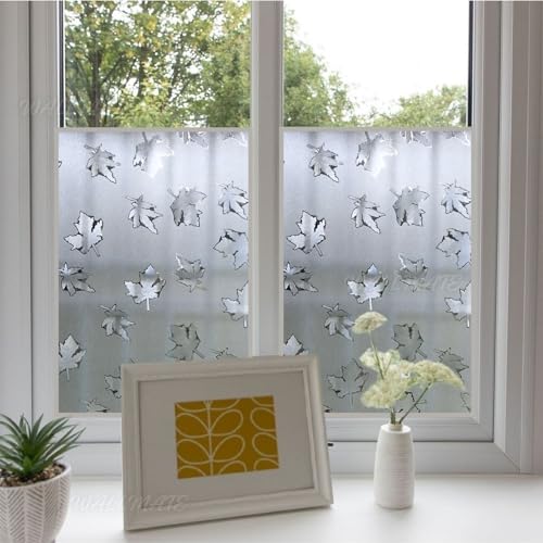 Image of WALLMATE Self Adhesive Window Film Frosted 3D Glass Door Window Frosted Film for Home /Office /Bathroom & Living Room Multicolor Frosted Film (16 x 120 Inch, Mapple Flower)
