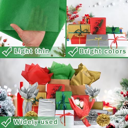 Bouiexye 70 Sheets Christmas Tissue Paper, 20 x 14.5 inches Multicolor Tissue Paper Bulk Gift Wrapping for DIY Art Craft Christmas Party Festival（Red） - Thumbnail 4