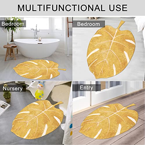 Haocoo Area Rugs 3’X3.7’ Nursery Rug,Faux Wool Non-Slip Yellow Rug Leaf Rug Bath Mat Ultra Soft Kids Rug,Machine Washable Classroom Rug For Bedroom Living Room #TOP5