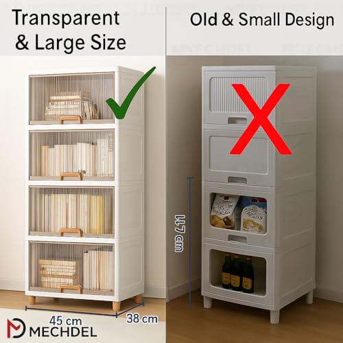 Image of mechdel Cupboard Rack for Clothes Plastic Cabinet for Storages Foldable Wardrobe for Clothes Plastic Cloth Rack for Storages Clothe Storage (Cupboard Rack-1 Door - Transparent, 5+5 (Set))