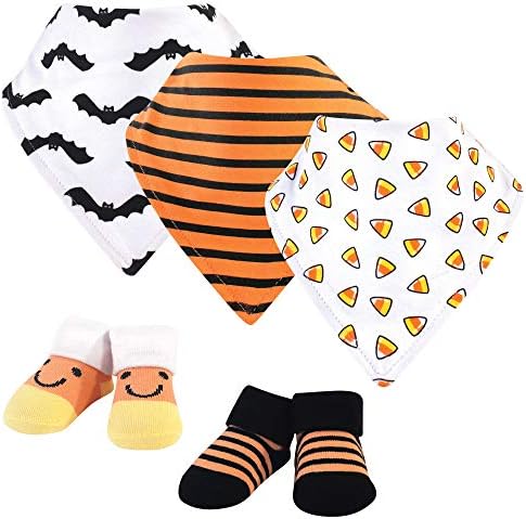 Hudson Baby Unisex Baby Cotton Bib and Sock Set, Candy Corn, One Size