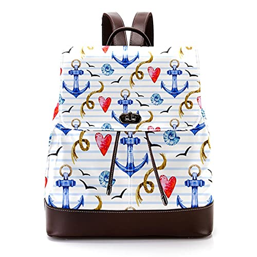 Anchor on Dark Blue Women Laptop Mochila, PU Leather Satchel Mochila Moda Viaje Hombro, Multicolor 18