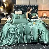 DXHOME Beddengoed 200 x 200 cm zijde satijn glanzend blauw effen satijnen beddengoed glad luxe beddengoedset van glanzend satijn, microvezel met ritssluiting en kussenslopen 80 x 80 cm