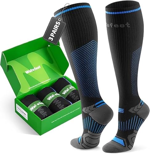 WAKEFEET Compression Socks for Women Men 3 Pairs, Compression Stockings, Fragrance Flight Socks for Travelling Sitting, Relieving, Running, Circulation