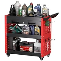 SUPEER Werkstattwagen Werkstatt-Rollwagen Montagewagen 78x35x70 cm,mit Abschließbare Schublade und Pegboard,4-Haken,Werkstätten,Lager Tragkraft 150 kg(Rot)