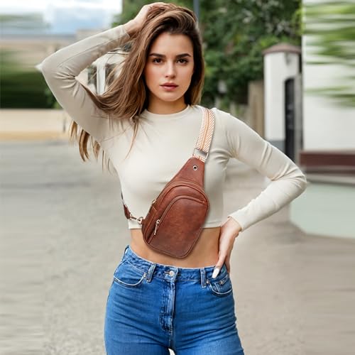 Small Crossbody Bags for Women Trendy Vegan Leather Crossbody Bag Sling Travel Women's Fanny Packs (Brown)2